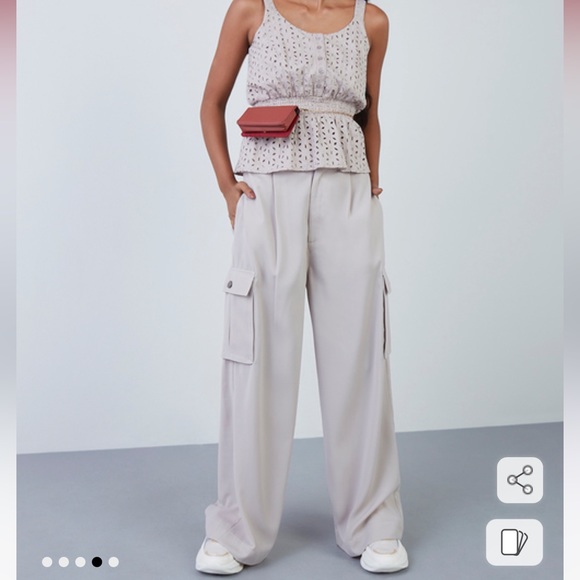 NUON high waist wide leg cropped Tanya pants light tan Sz 28 pants new - Picture 3 of 16